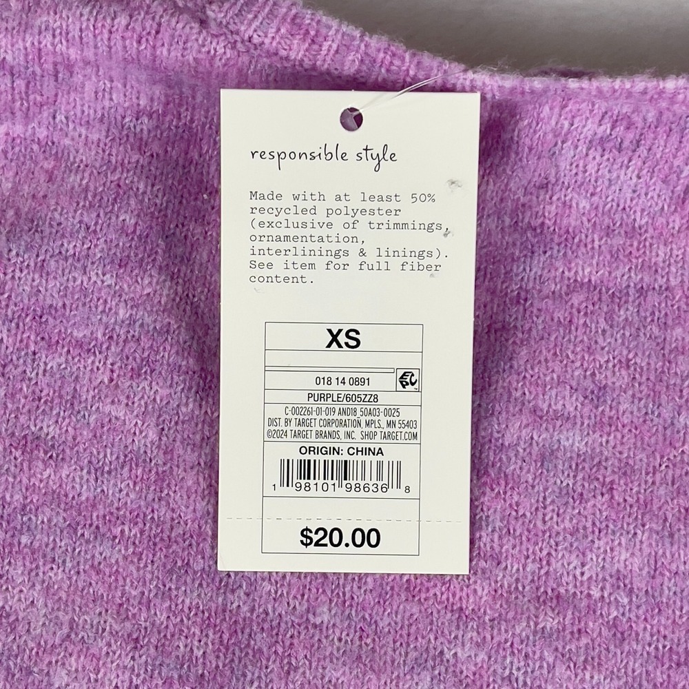 A New Day Sweater Women's XS Purple Cozy Knit Ribbed Hem Stretch V-Neck Pullover - Picture 4 of 4